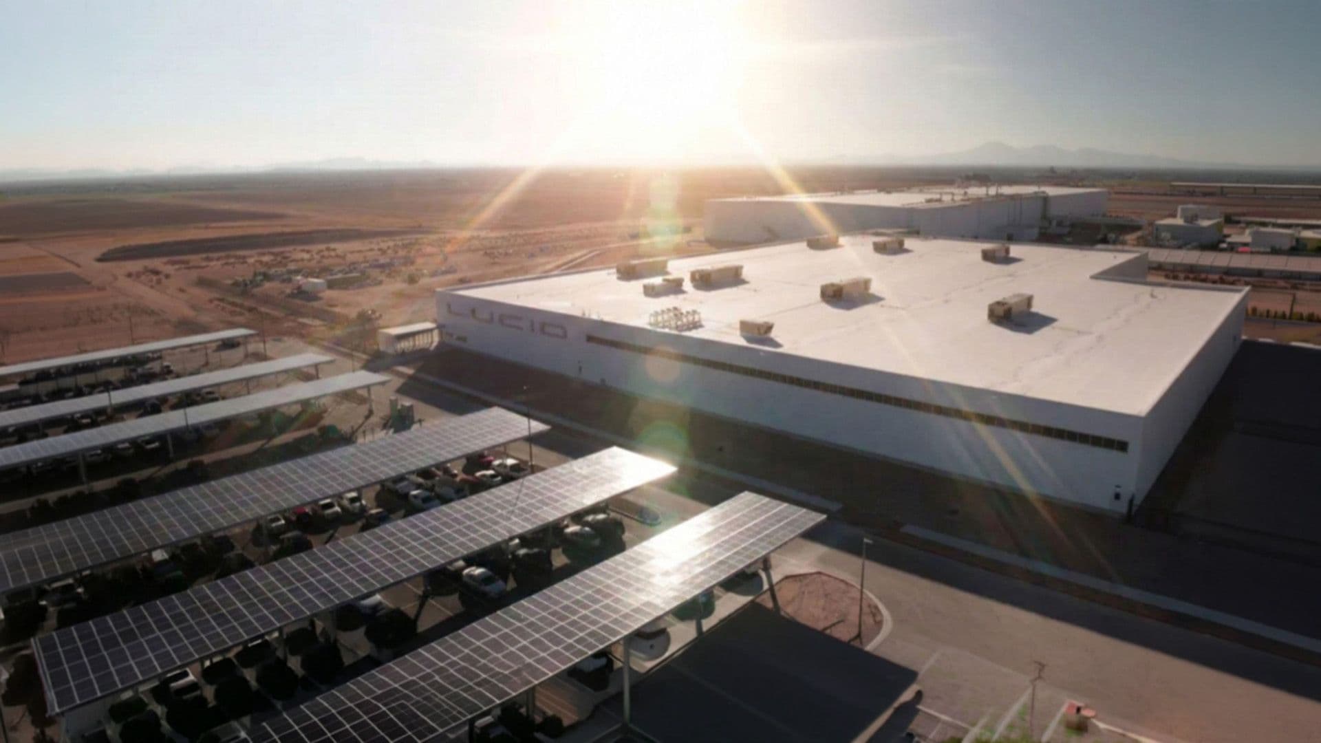 Aerial view of Lucid Motors Arizona facility selected for Nerd Power 12-megawatt solar installation