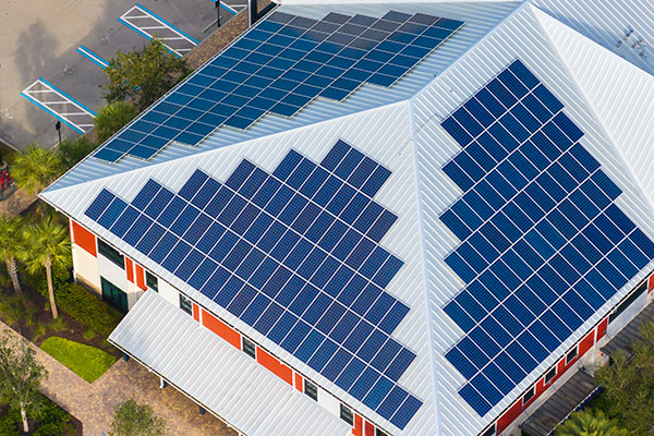 Commercial building with solar panels